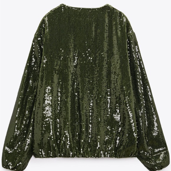 Zara NWT Emerald Green Sequin Bomber Jacket Size M - Picture 3 of 17
